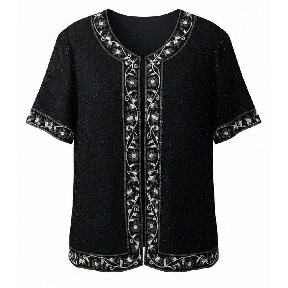 Lawrence Kazan New York Woman’s Black Sequin Jacket Size 1X